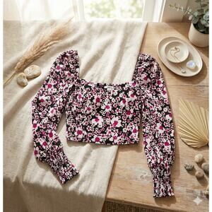 Bar III Floral Bustier Crop Top - NWT - Size M - Sweetheart Neck Puff Sleeve